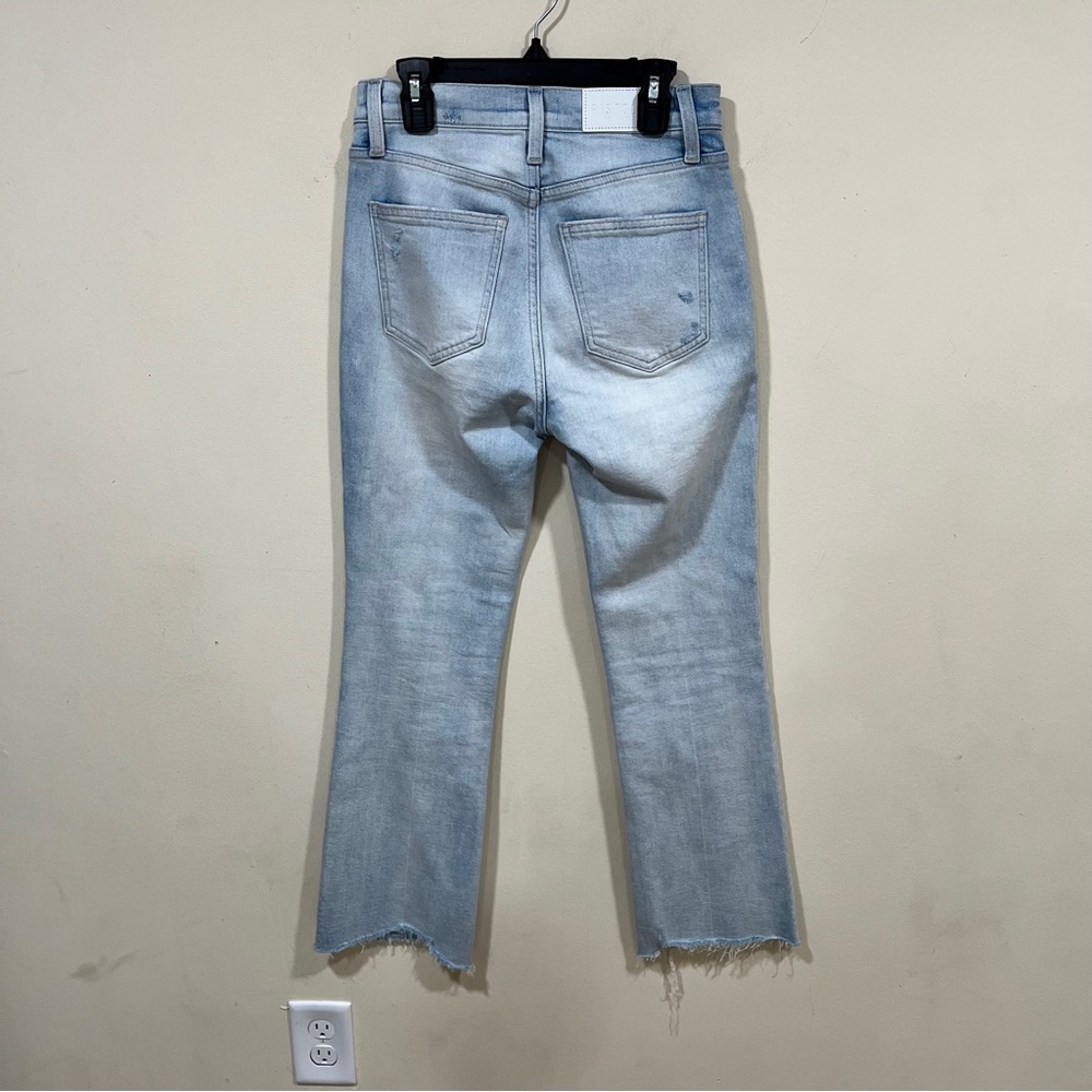 Pistola women's blue distressed kick flare jeans size 24 raw hem ankle EUC - Picture 6 of 8